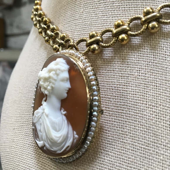 15k 18k Georgian Cameos w/Pearls- Solid Gold Demi Parure - Picture 3 of 14